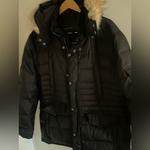 Men’s Puffer Jacket, Marc New York Andrew Marc, Black, Size L   Coyote Hood Trim - Picture 3 of 7